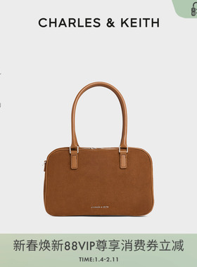 CHARLES&KEITH25秋新款CK2-30271398-2复古简约托特包波士顿包女