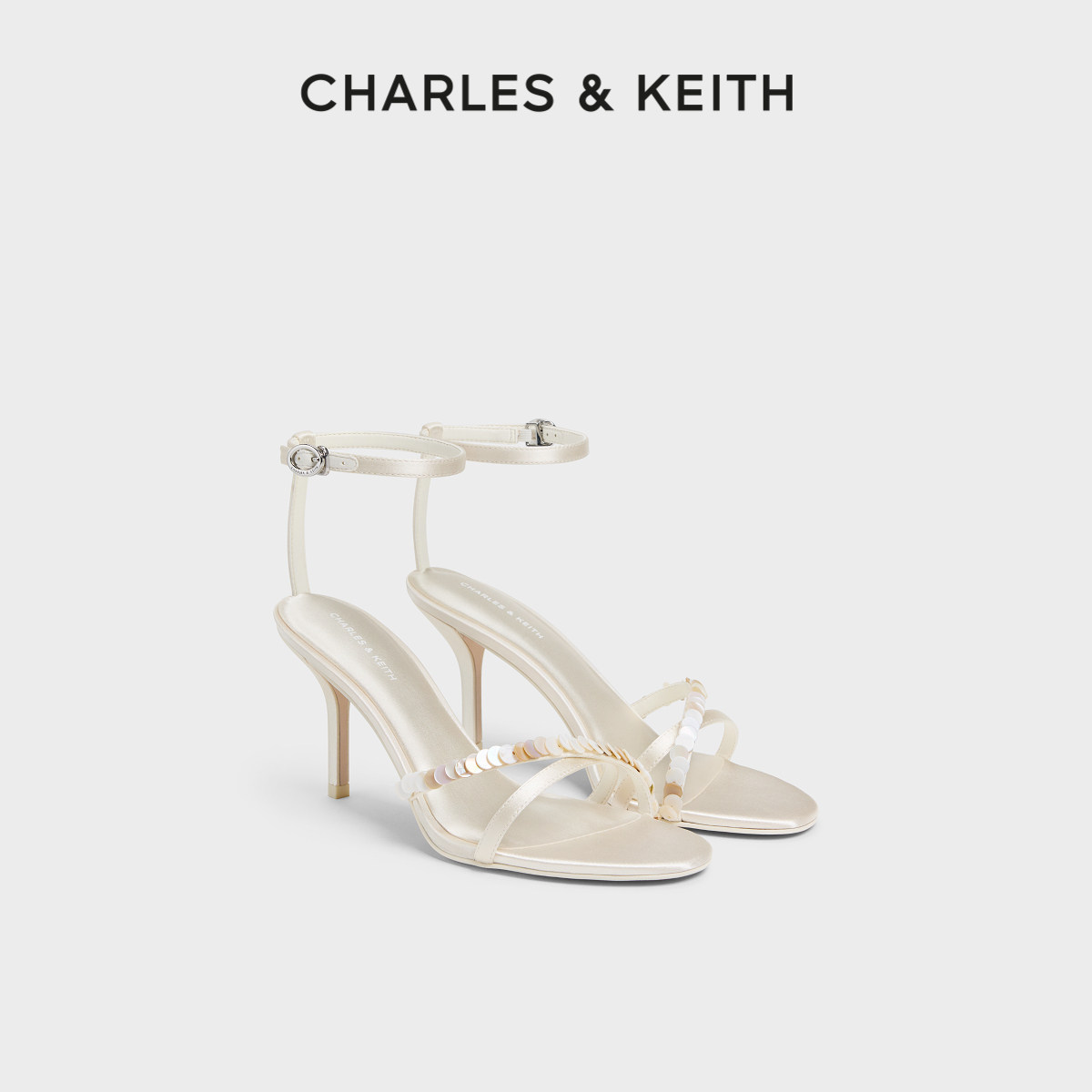 CHARLES&KEITH26夏季新款CK1-60920429一字带气质高跟鞋露趾凉鞋