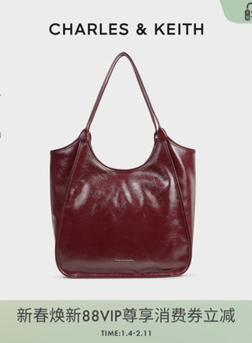 CHARLES&KEITH秋冬女包CK2-30782457柔软褶皱单肩大容量托特包