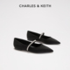 CHARLES&KEITH夏女鞋 70900498一字带尖头平跟单鞋 CK1 520礼物