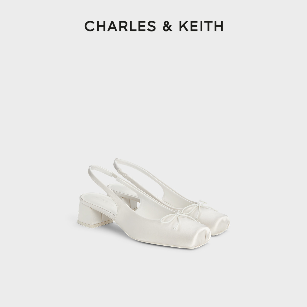 CHARLES&KEITH夏季女鞋CK1-60361560方头粗跟蝴蝶结凉鞋芭蕾舞鞋