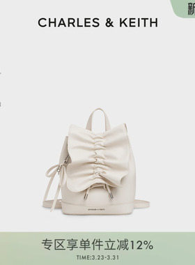 CHARLES&KEITH春季女包CK2-60151552褶皱包盖蝴蝶结包挂双肩背包
