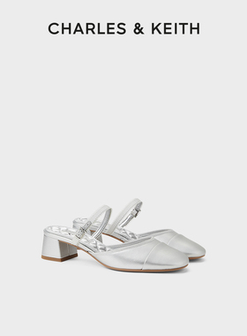 CHARLES&KEITH24夏新款CK1-61720193银色圆头低跟包头半拖鞋女