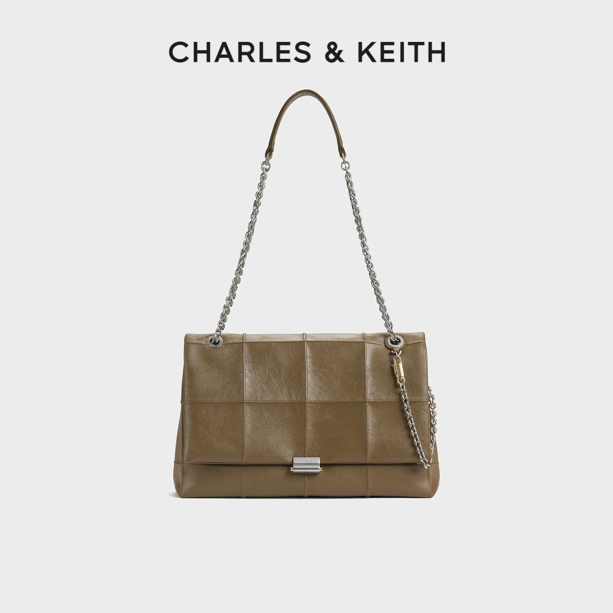 CHARLES&KEITH26秋新款CK2-90840670时尚格纹链条大容量腋下包