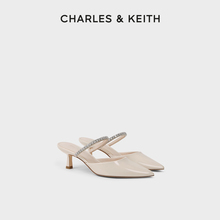 CHARLES&KEITH夏季女鞋CK1-60920353亮钻一字带尖头高跟穆勒拖鞋