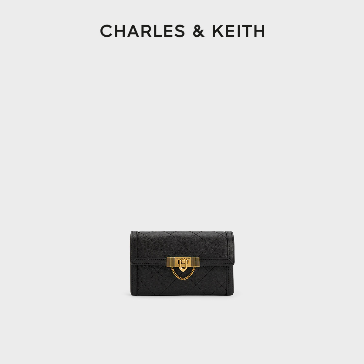CHARLES&KEITH春季女包CK2-70701372菱格链条锁扣单肩斜挎小方包