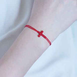简约十字架红绳手链手工编织本命年男女手绳手工学生红绳手环细款