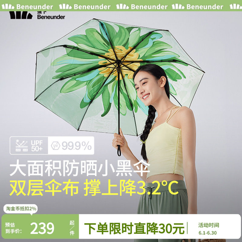 蕉下双层小黑伞BM63024遮阳伞户外防紫外线黑胶隔热大花防晒伞女