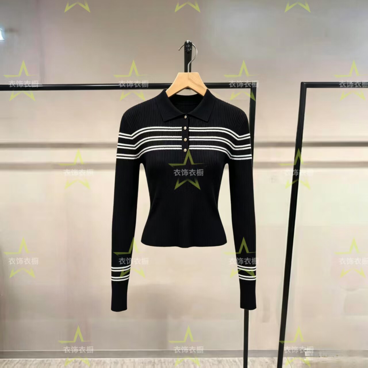 商场同款针织衫女2026秋季新款修身桑蚕丝条纹上衣326324027_GY