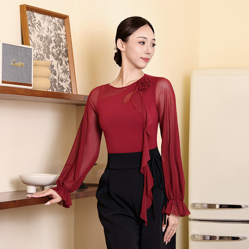 BD贝蒂新款摩登舞上衣国标舞舞服交谊舞灯笼袖立体贴花体服MD59,运动/瑜伽/健身/球迷用品,摩登舞上装,淘宝优惠券,粉丝福利购,淘宝优惠卷