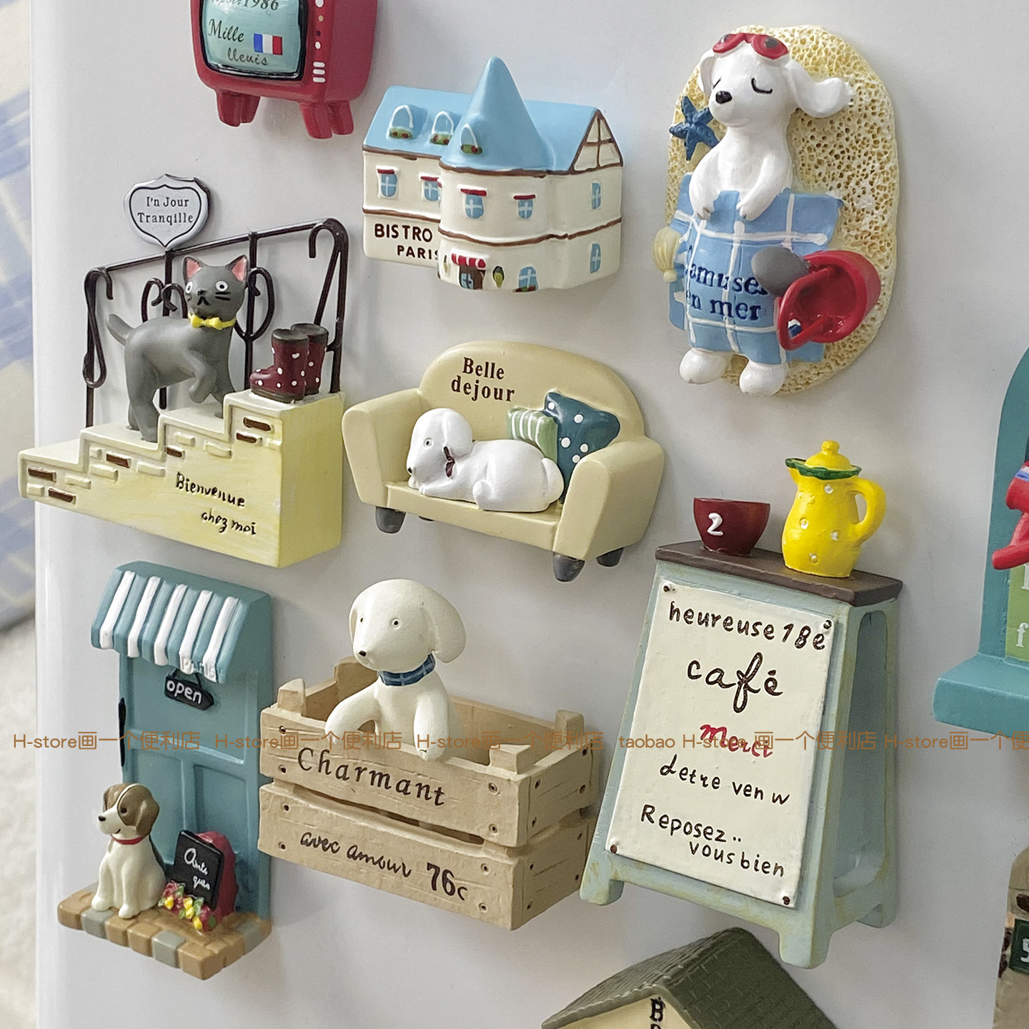 H-store 可爱小狗小猫立体房子冰箱贴门牌磁吸装饰创意家居装饰品