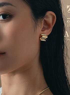 官方ALP JEWELRY空系列高级通勤原创设计空字精雕半语耳钉14K镀金