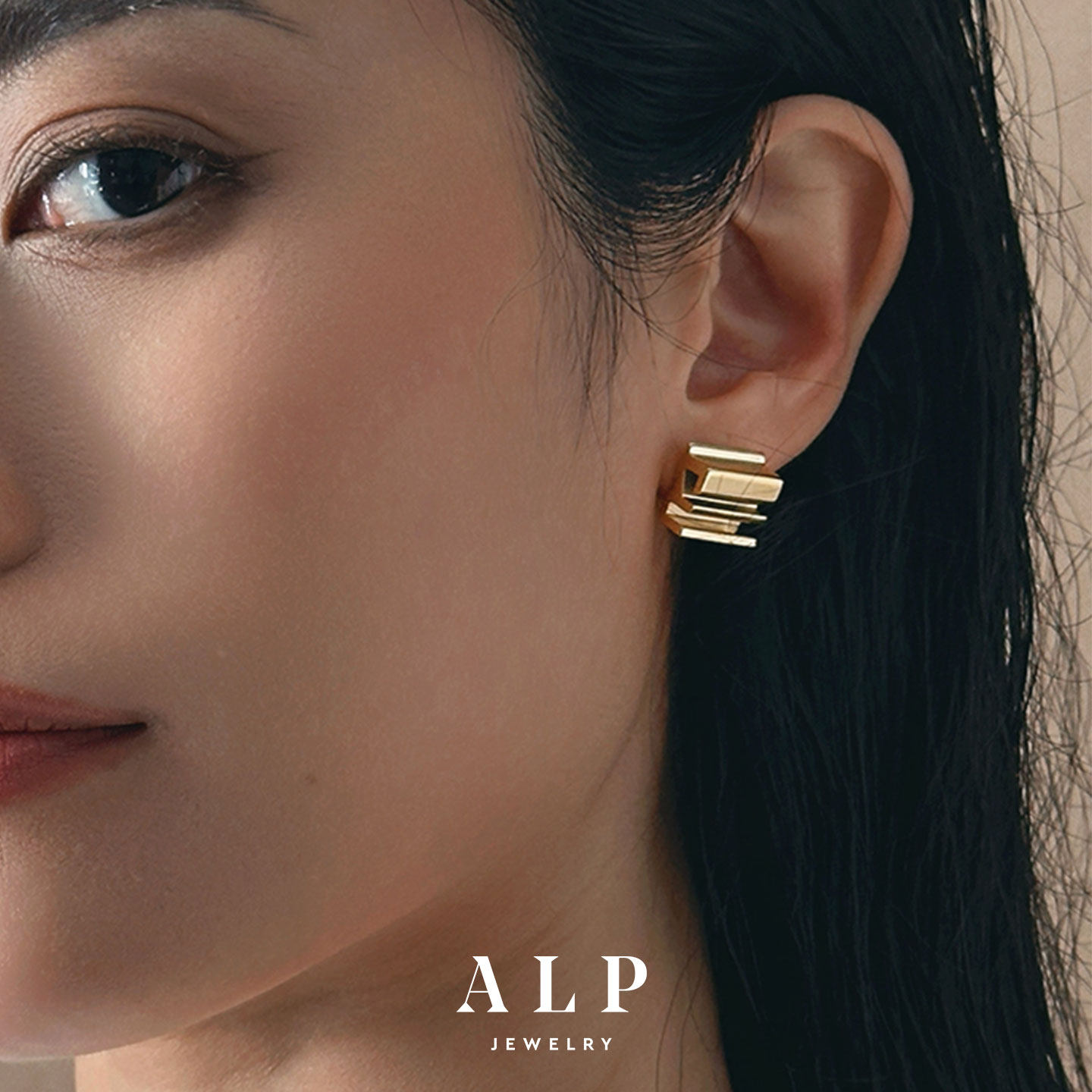 官方ALP JEWELRY 空 法式精致空字耳环高级通勤原创耳钉14K镀金