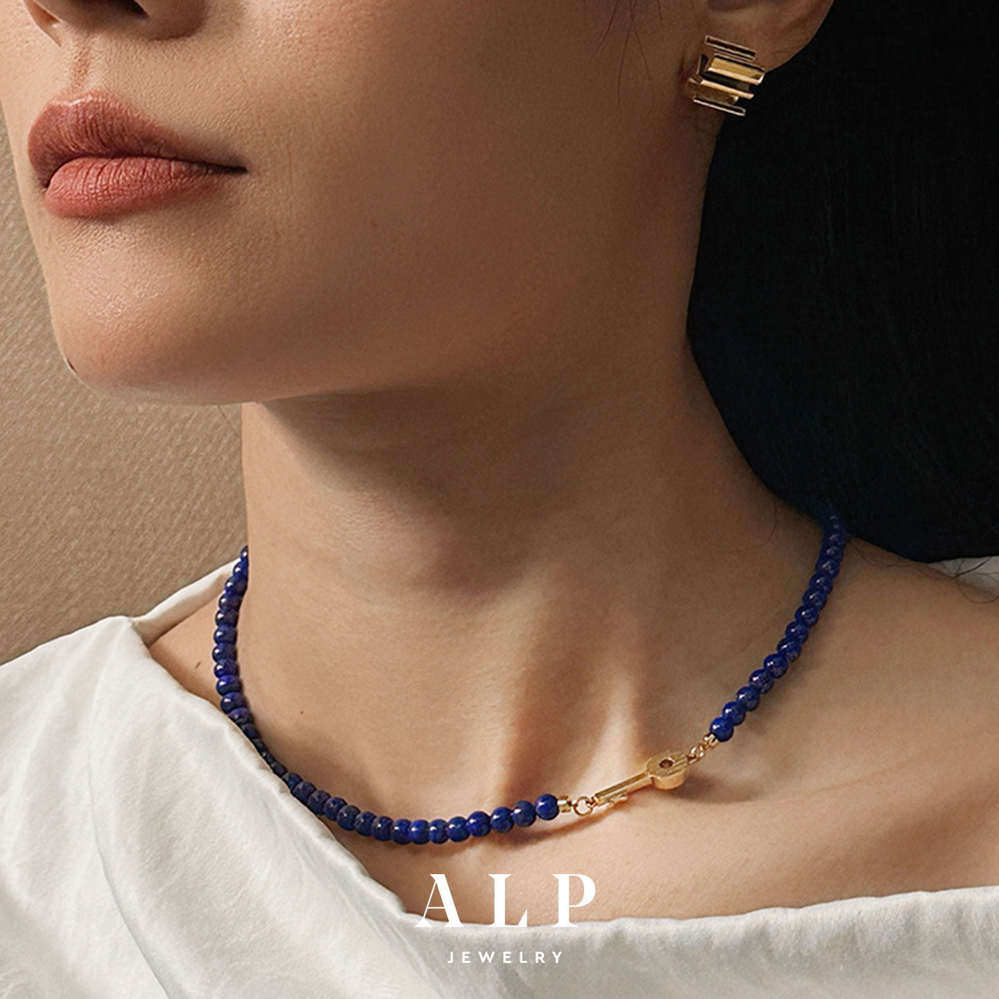 官方ALP JEWELRY 空 7A级天然青金石项链显白锁骨链14K镀金钥匙 - 实物图