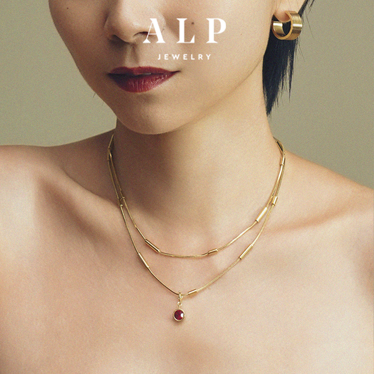 官方ALP JEWELRY 多用百搭奥地利红色水晶吊坠精致高级彩宝挂坠