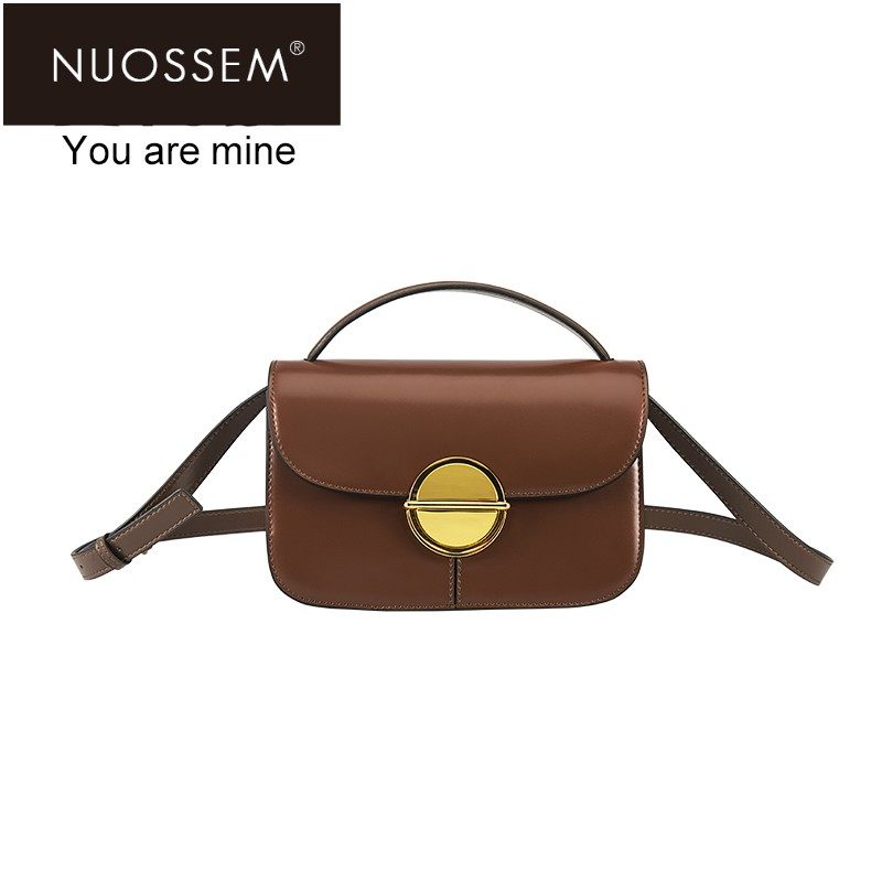 NUOSSEM风琴包真皮女包多隔层牛皮圆形锁扣斜跨手提包包XJ904
