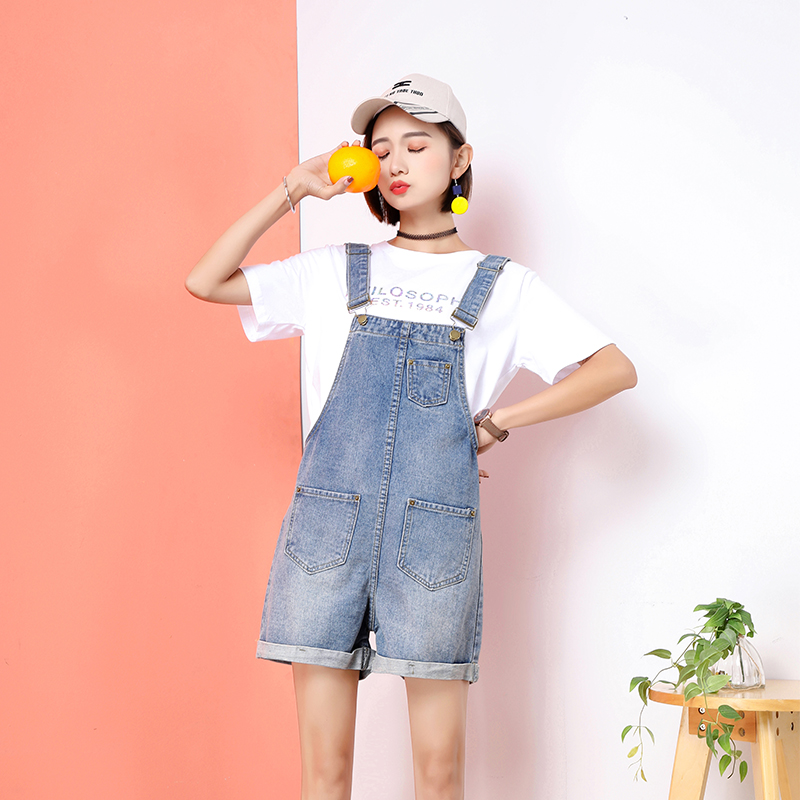 3网红牛仔背带裤女夏季薄款韩版宽松大码小个子减龄2021新款时尚