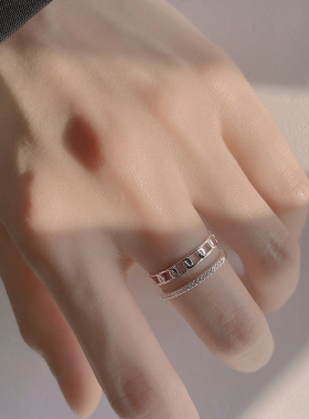 s925纯银镂空双层戒指轻奢小众时尚个性潮开口戒子食指戒冷淡风