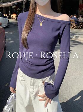 法国Rouje Rosella绝美气质露肩长袖针织衫女春季新款修身打底衫