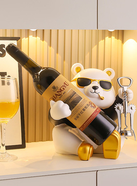轻奢中式暴力熊树脂红酒架摆件