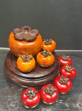 花梨木柿子手把件饰品摆件