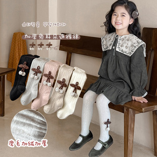 儿童连裤袜秋冬季薄绒甜美樱桃女童打底裤外穿磨毛保暖宝宝袜裤子