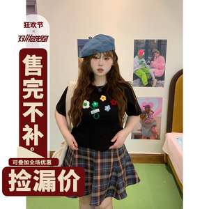 徐达布 黑色短袖t恤女夏季新款小众设计感打底衫显瘦甜辣小上衣