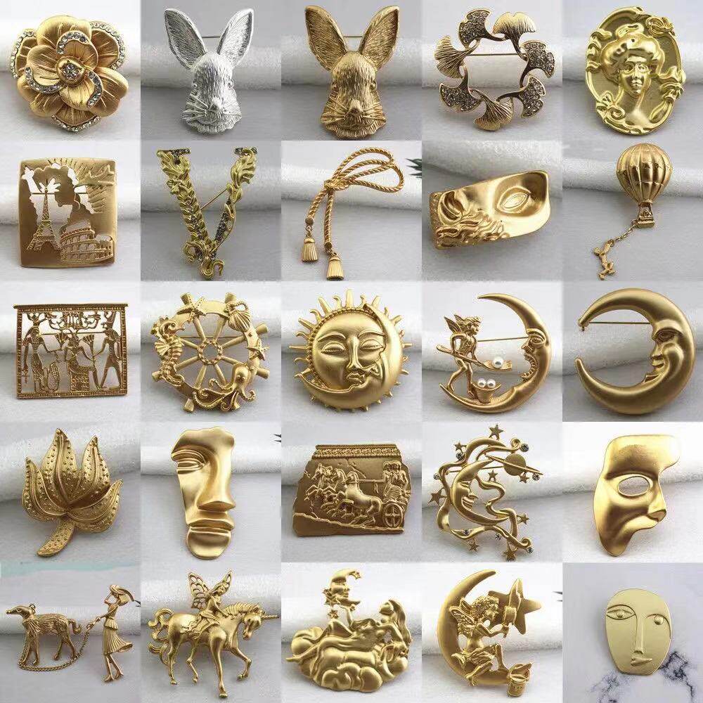 哑光金巴洛克胸针复古头像冷淡风雾面金胸饰太阳神 月亮公公胸花