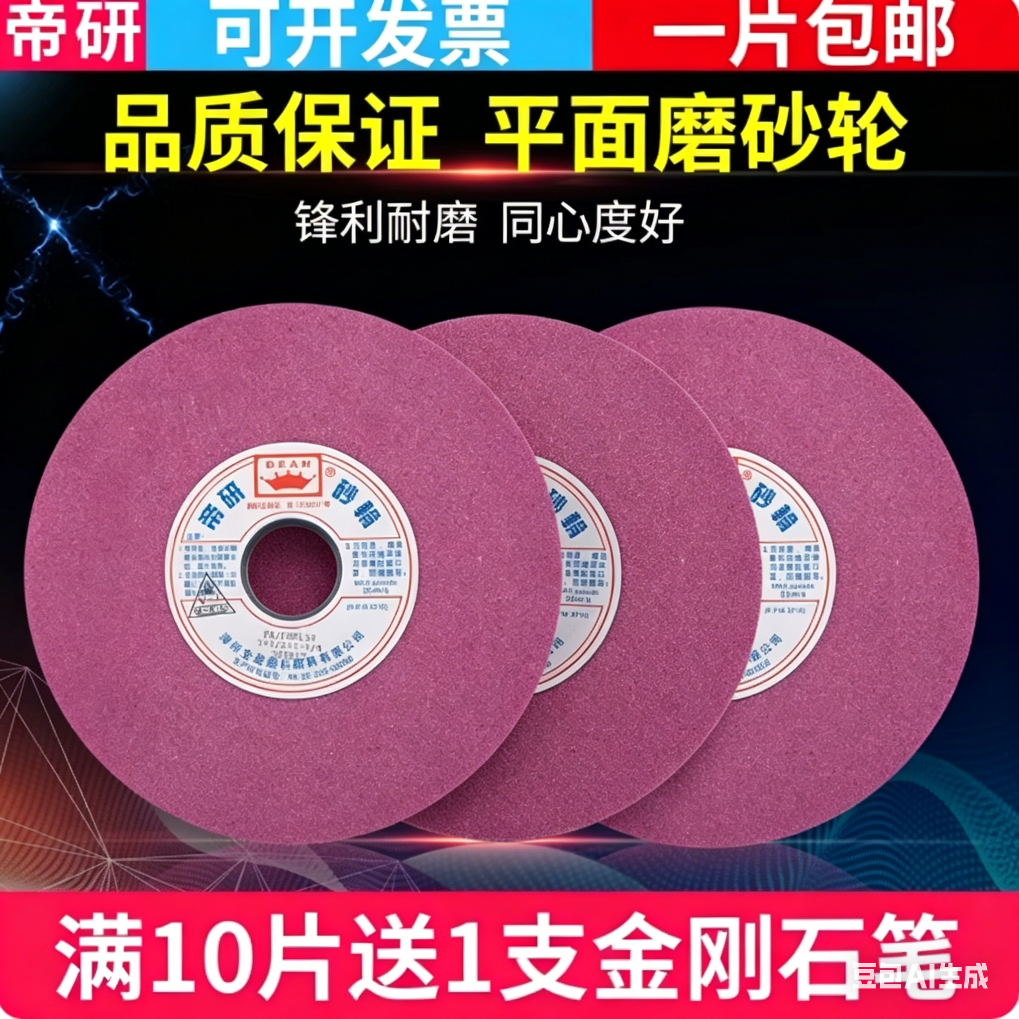 帝研红铬刚玉砂轮磨床磨刀机砂轮片大水磨平面磨床陶瓷沙轮石