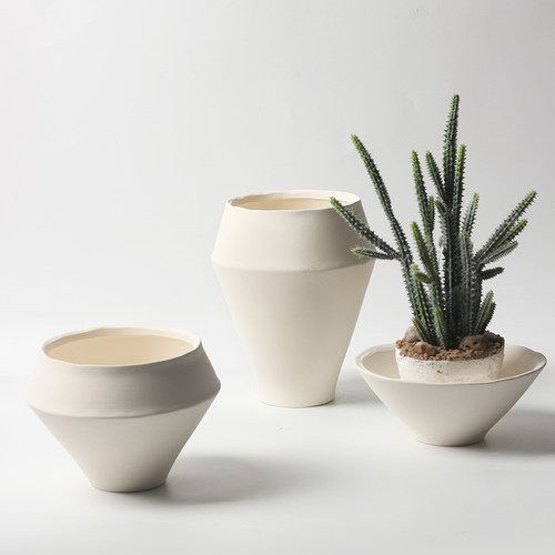 ins奶油风陶土创意多肉透气大口径兰花陶瓷花盆简约绿萝家用小号