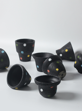 北欧ins黑色系可爱彩色波点几何花盆仙人掌盆栽民宿室内水泥花盆