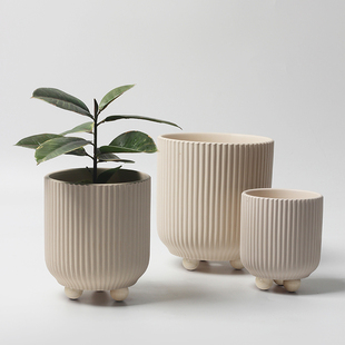 北欧简约素烧圆形陶瓷花盆多肉植物盆栽小陶盆透气陶土小粗陶