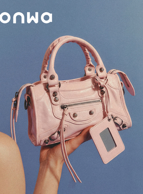 SONWA/巴黎复古机车小方包 油蜡/麂皮铆钉辣妹小号单肩手提斜挎包