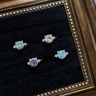 小众精致款可爱猫猫水晶戒指莫桑天然托帕石黄水晶紫水晶活口饰品