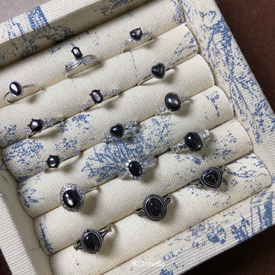 末泽［金运石合集］小众冷淡风黑色系天然水晶戒指饰品活口可调节