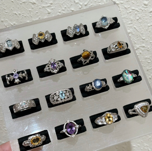 2.3更新小众轻奢复古水晶捡漏戒指天然海蓝宝虎眼欧泊黄水晶月光