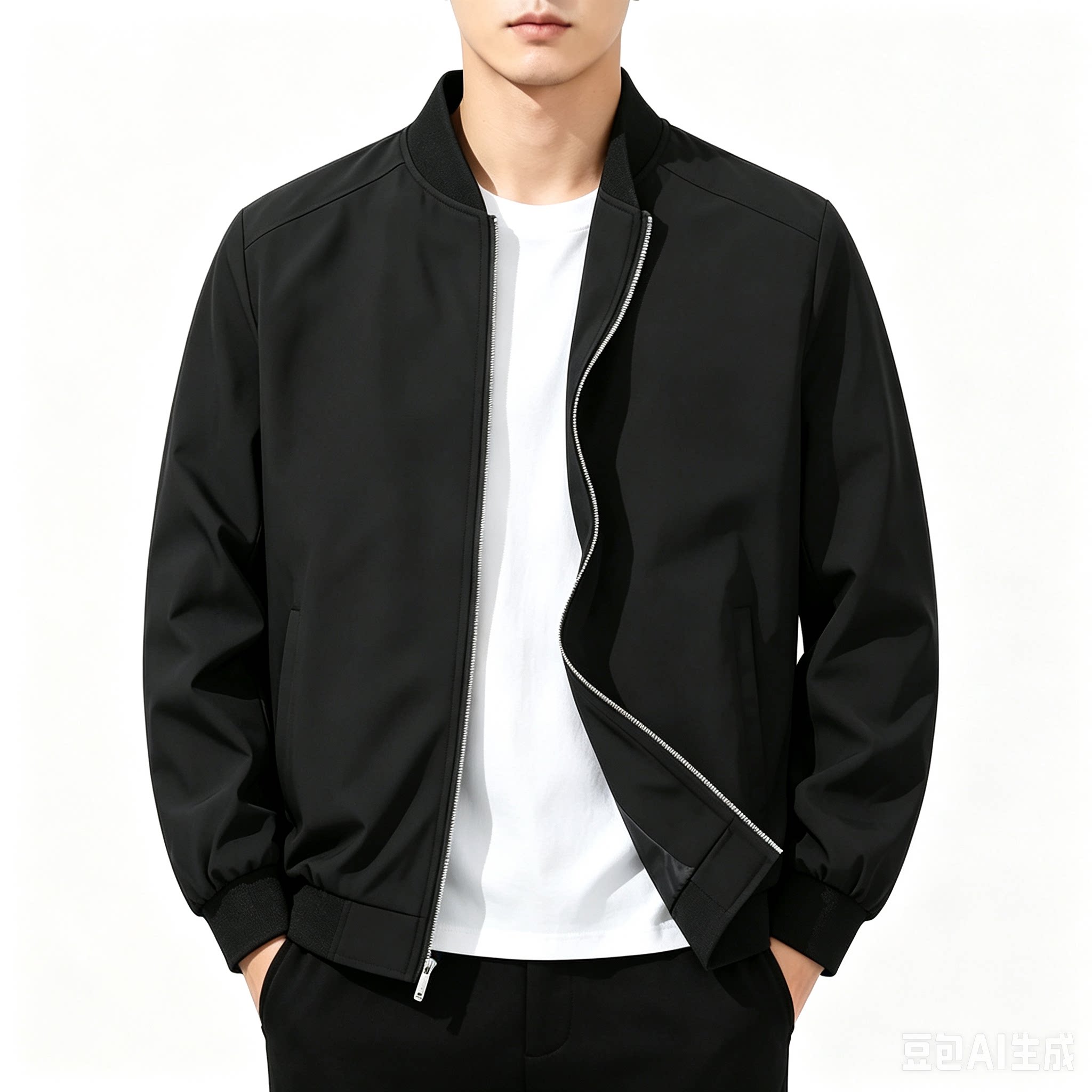 新品春男士衣服棒球服休闲纯色立领薄款外套夹克工装大码胖子茄克