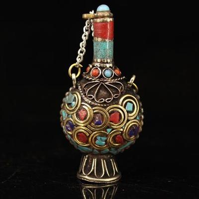 厂家直销古玩复古工艺品铜制铜器杂件做旧镶嵌宝石鼻烟壶
