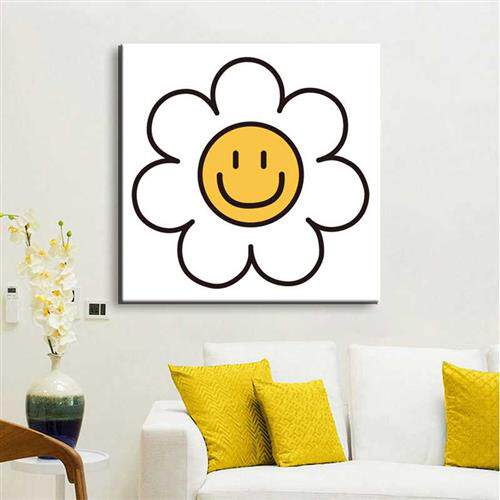 新品smile 可爱黄色笑脸花朵拍照直播间背景画 ins家居小众装饰画
