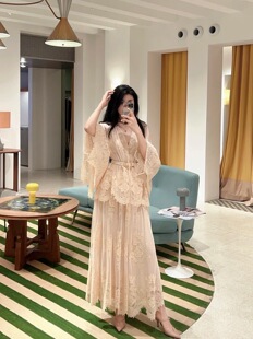 裸粉蕾丝工艺仙女长衫 长裙连衣裙 半裙