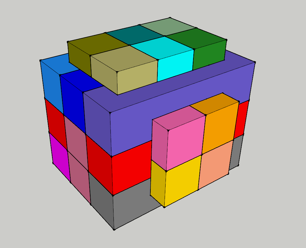鲁班锁 孔明锁 sketchup草图大师su模型+制作数据64号19柱鲁班锁