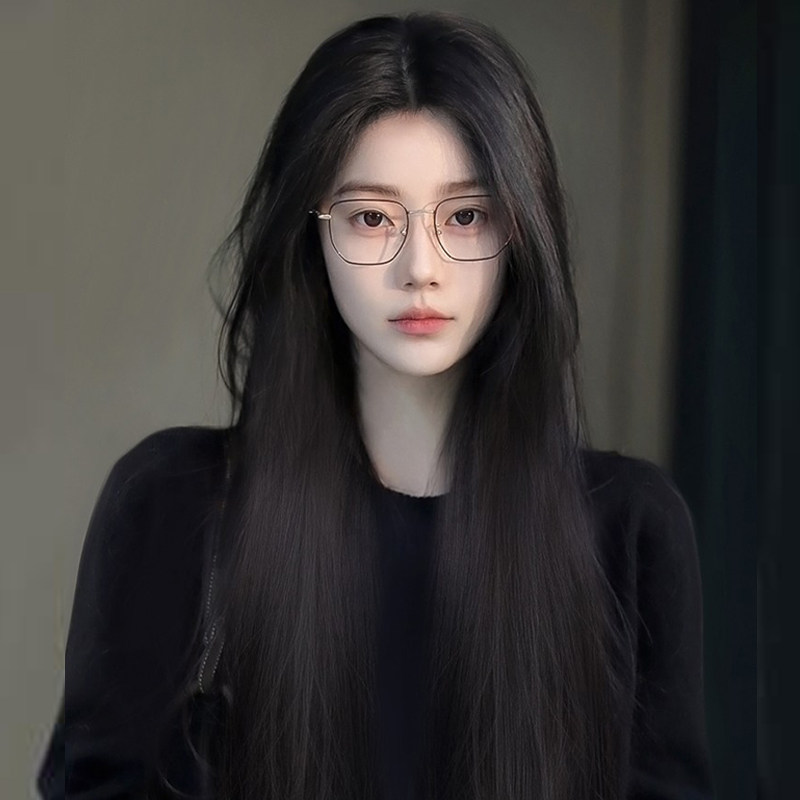 假发女长发时尚网红自然仿真黑长直气质日常中分长直发全头套式