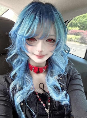 假发女网红蓝色水母头层次长卷发COS亚比日常蓬松JKJ整顶全头套