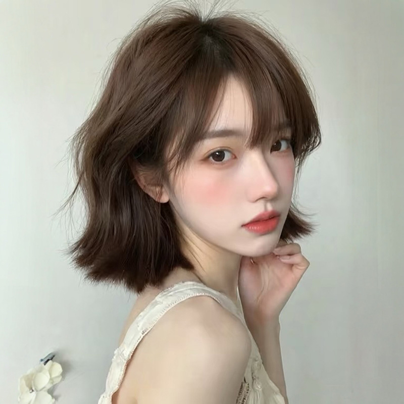 日系假发女短发全头套纹理烫法式