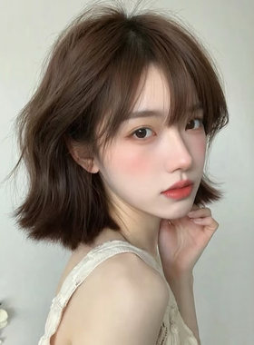 日系假发女短发全头套纹理烫法式