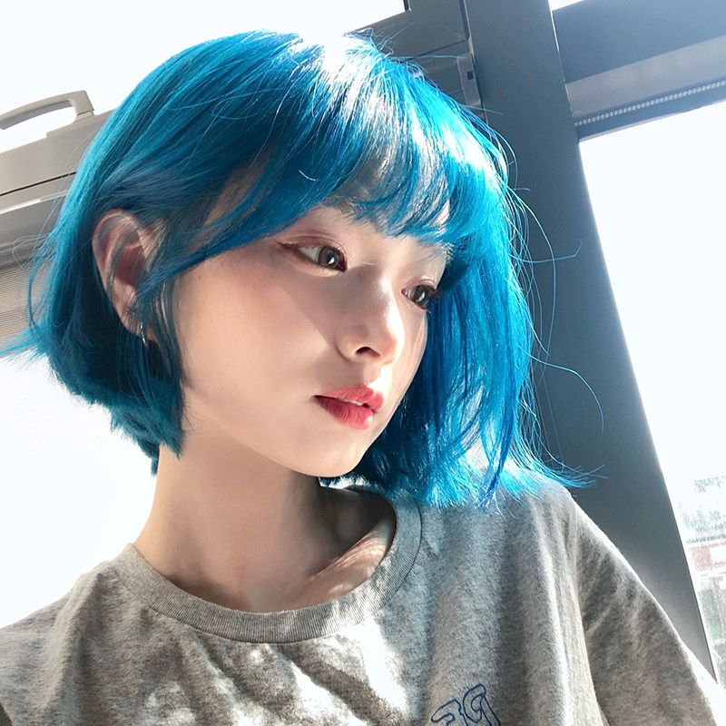 黑色草莓夏日新款海蓝色jk假发短发全头套女发色女团bobo头短直发