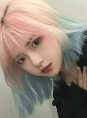 粉蓝色渐变假发全头套女一刀切亚文化lolita彩色y2k中长锁骨直发