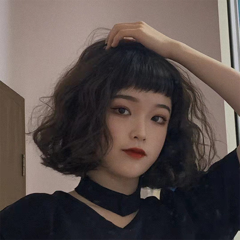 假发短发女蓬松减龄圆脸短卷发羊毛卷圆脸2021年时尚新款全头套式