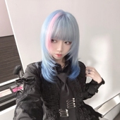 日系假发女中长发高层次JK蓝色挑染粉全头套lolita锁骨发y2k整顶