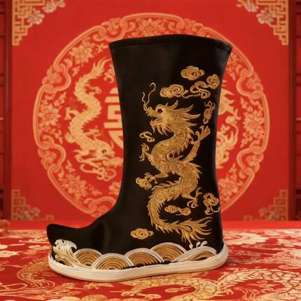 古装汉服婚鞋伴郎伴娘靴子中国风龙凤吉祥靴cos官兵摄影古装靴子